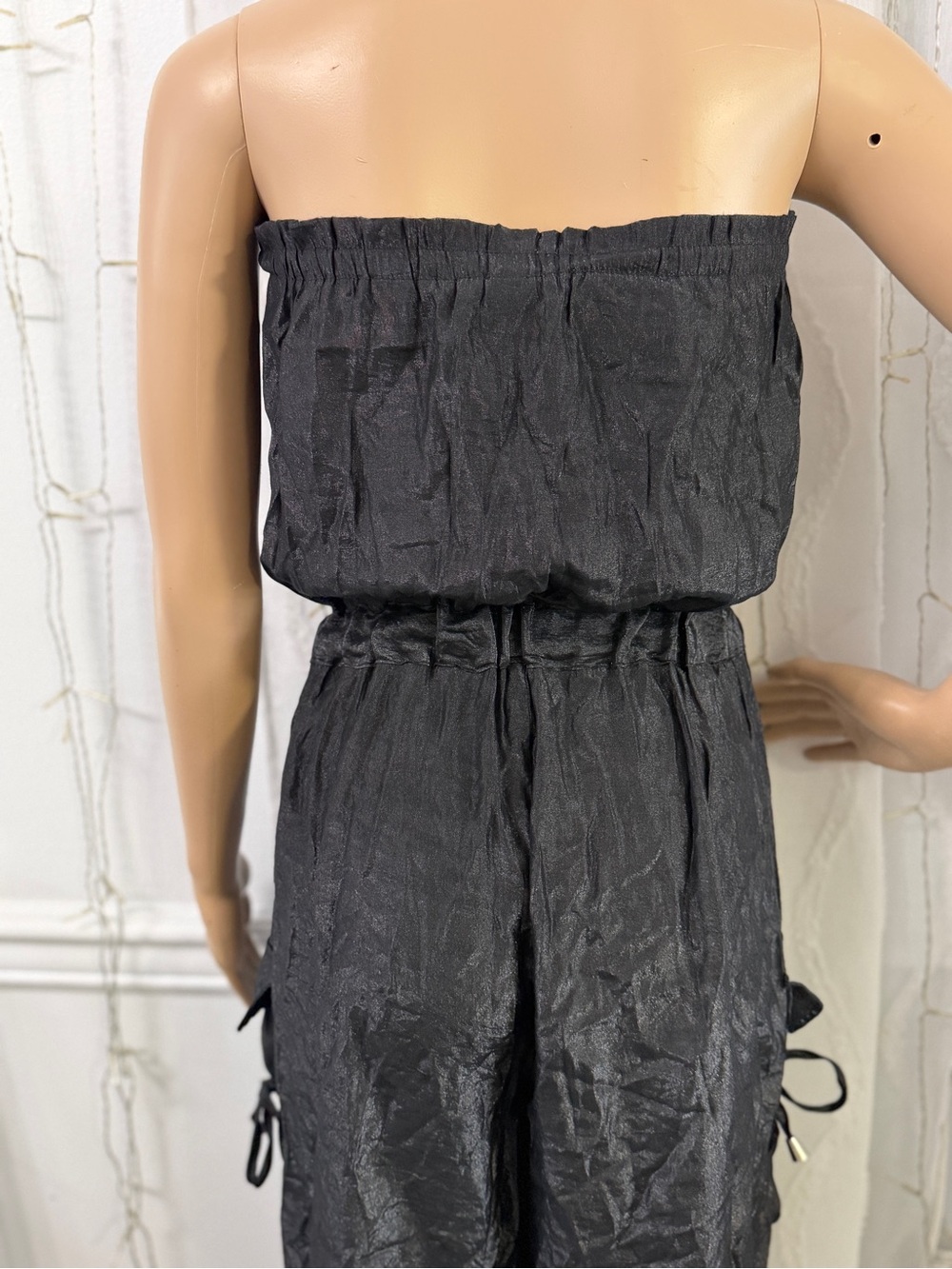 Black Jumpsuit Romper with Tie Waist - Picture 5 of 11